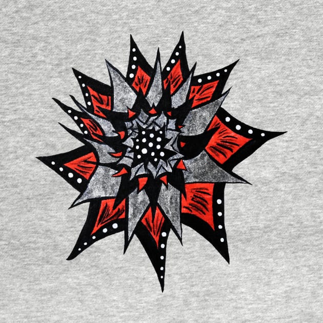 Spiked Abstract Flower In Red And Black by Boriana Giormova